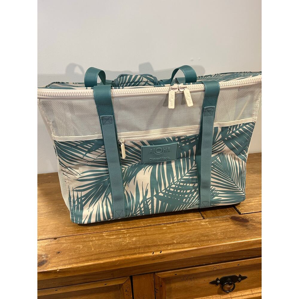 Aloha Collection Clevermade Collapsable Beach Tote Hawaii Floral Teal Summer Vac